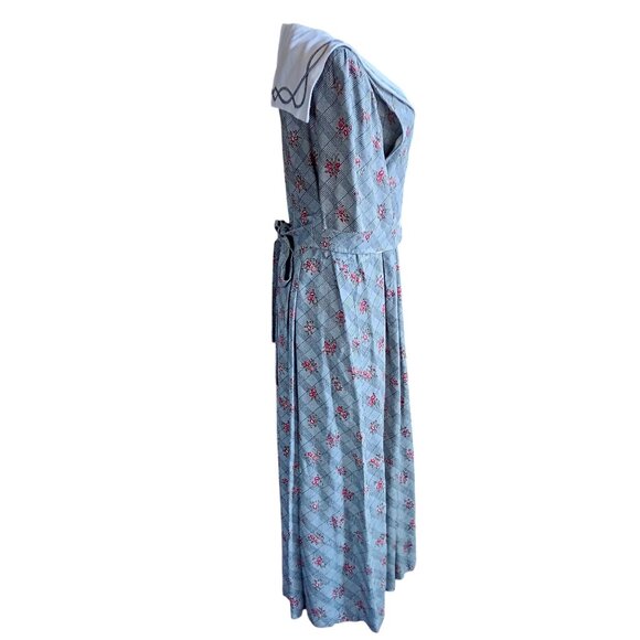 Vintage Dress 10/12 1980s Floral Plaid Dress Pad Sailor Collar JBS Secretary Mom - Picture 5 of 9